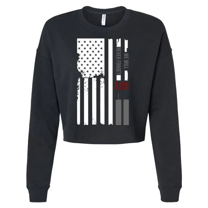 We Will Never Forget 9.11.01 USA Flag Cropped Pullover Crew