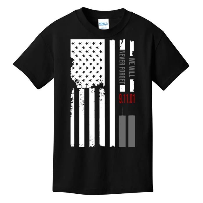 We Will Never Forget 9.11.01 USA Flag Kids T-Shirt