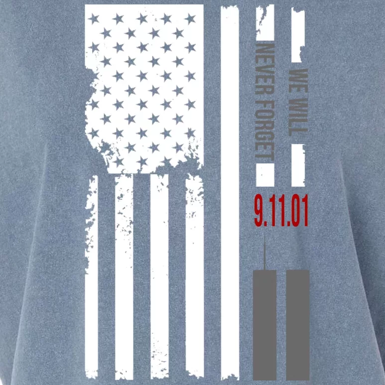 We Will Never Forget 9.11.01 USA Flag Garment-Dyed Women's Muscle Tee