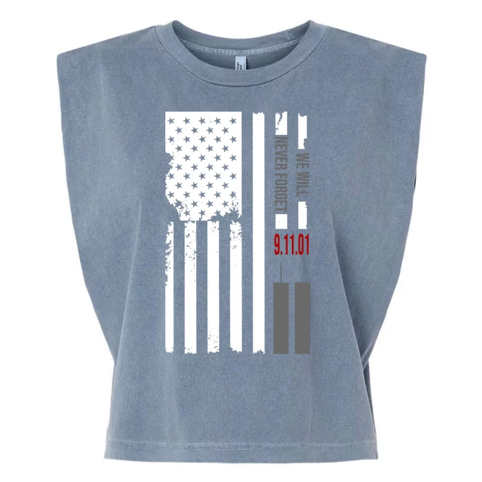 We Will Never Forget 9.11.01 USA Flag Garment-Dyed Women's Muscle Tee