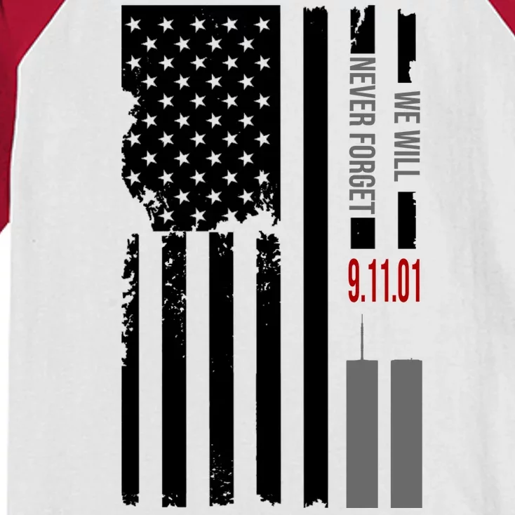 We Will Never Forget 9.11.01 USA Flag Kids Colorblock Raglan Jersey