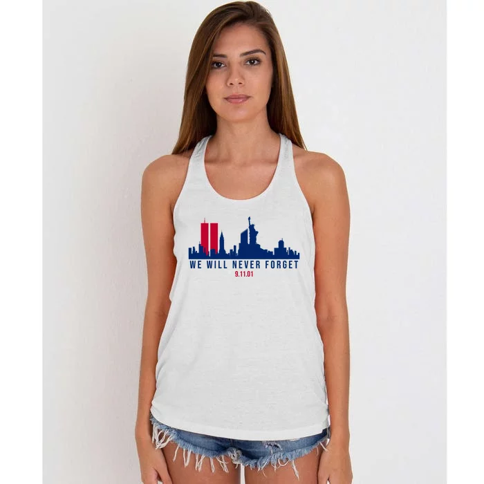 We Will Never Forget 09.11.01 September 11th 2001 Women's Knotted Racerback Tank