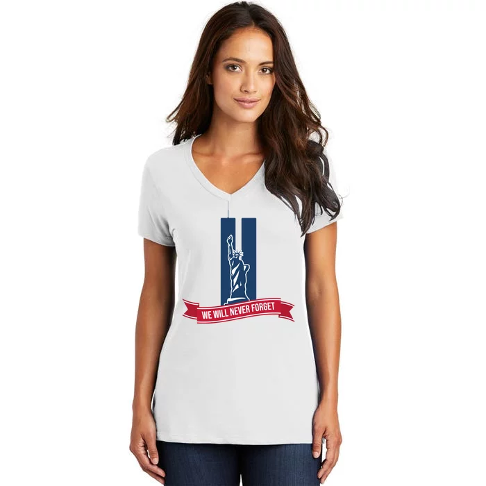 We Will Never Forget 09.11.01 Statue Of Liberty Women's V-Neck T-Shirt