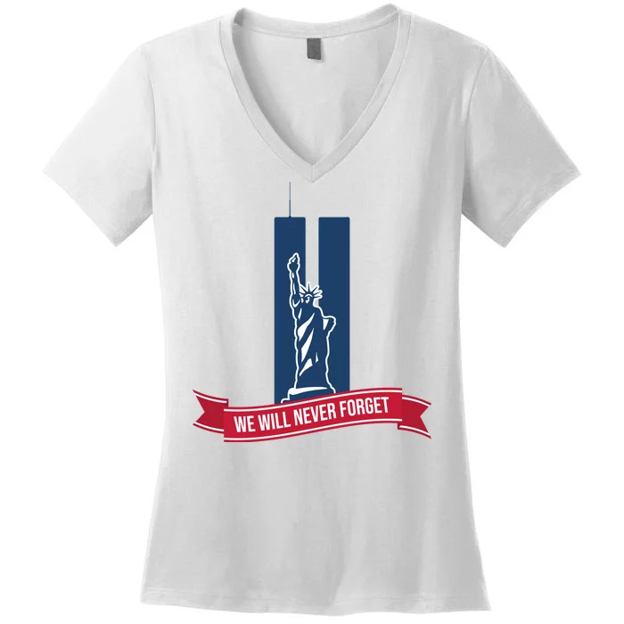 We Will Never Forget 09.11.01 Statue Of Liberty Women's V-Neck T-Shirt