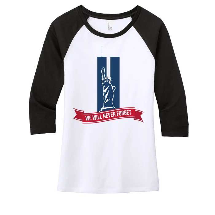 We Will Never Forget 09.11.01 Statue Of Liberty Women's Tri-Blend 3/4-Sleeve Raglan Shirt