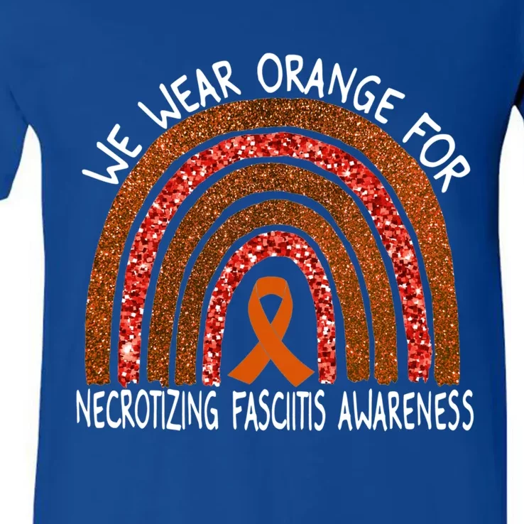 We Wear Orange For Necrotizing Fasciitis Awareness Rainbow Funny Gift V-Neck T-Shirt