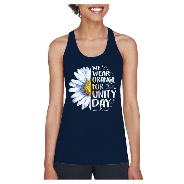 We Wear Orange Daisy Flower For Unity Day Anti Bullying Women's Racerback Tank