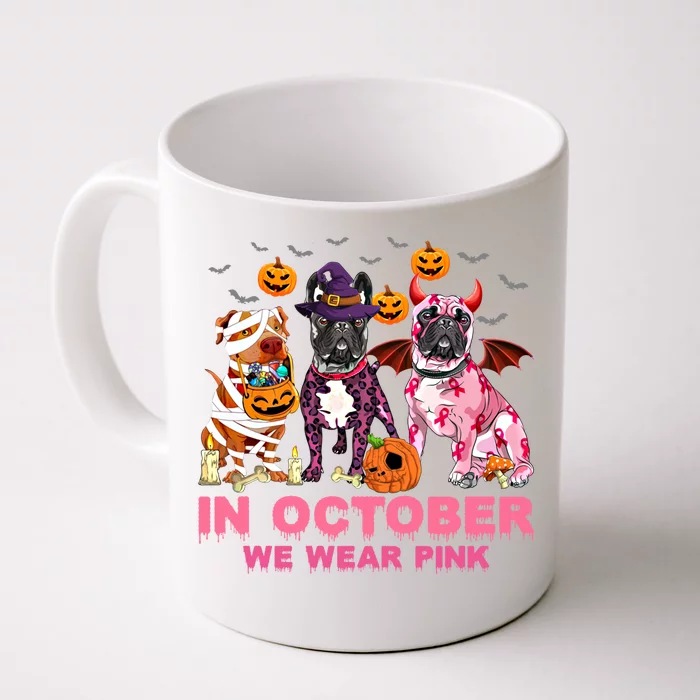 We Wear Pink Breast Cancer Halloween Pitbull Bulldog Lovers Funny Gift Front & Back Coffee Mug