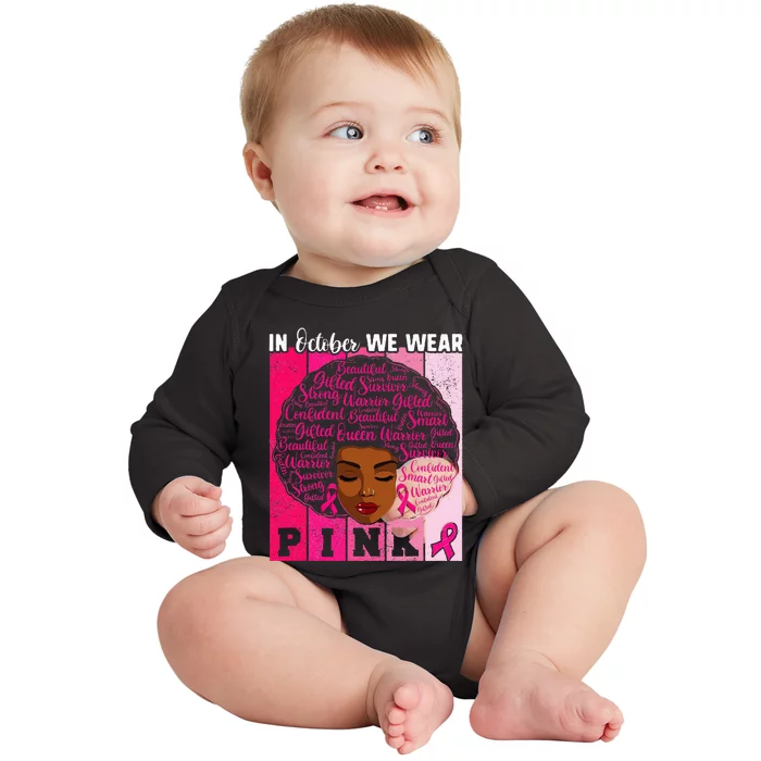 We Wear Pink In October Breast Cancer African Baby Long Sleeve Bodysuit