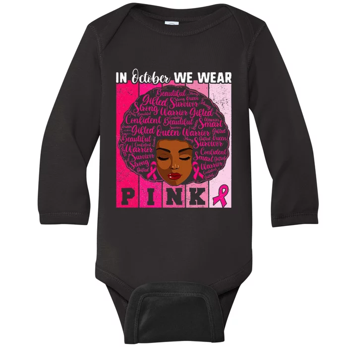 We Wear Pink In October Breast Cancer African Baby Long Sleeve Bodysuit