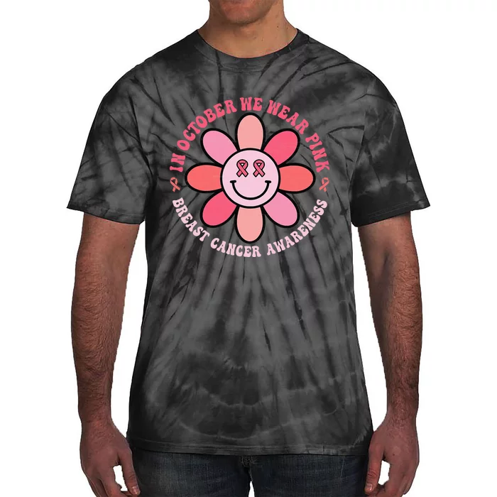 We Wear Pink Breast Cancer Awareness Warrior Groovy Hippie Tie-Dye T-Shirt