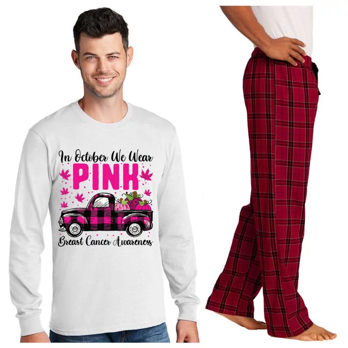 We Wear Pink In October Breast Cancer Truck Halloween Long Sleeve Pajama Set