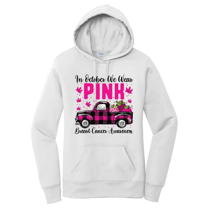 We Wear Pink In October Breast Cancer Truck Halloween Women's Pullover Hoodie