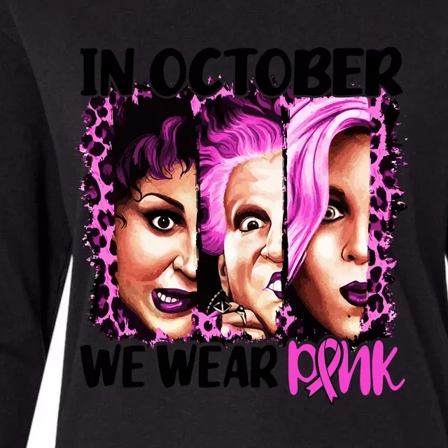 We Wear Pink In October Halloween Movies Fictional Characters Breast Cancer Womens Cotton Relaxed Long Sleeve T-Shirt