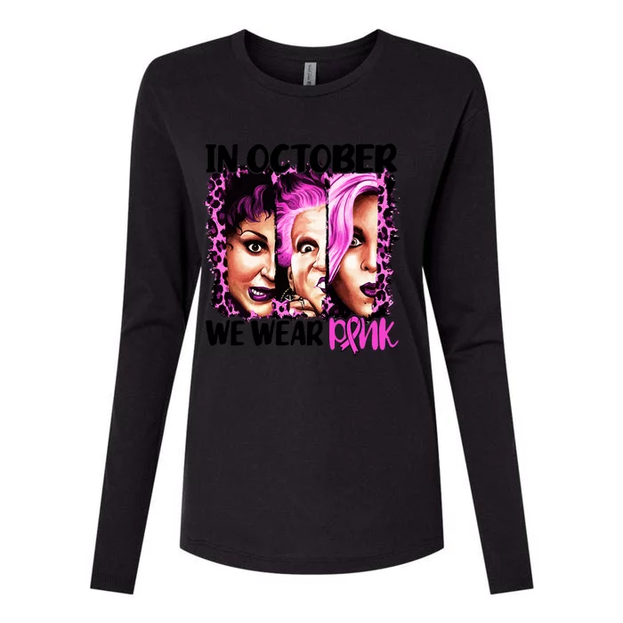 We Wear Pink In October Halloween Movies Fictional Characters Breast Cancer Womens Cotton Relaxed Long Sleeve T-Shirt