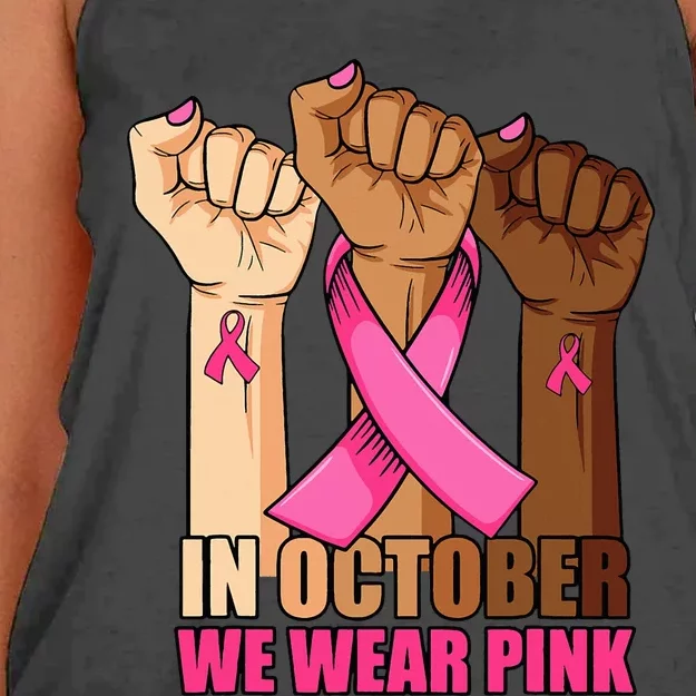 We Wear P.I.N.K Hand Raise Breast Cancer Awareness Women's Knotted Racerback Tank