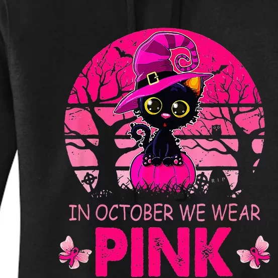 We Wear P.I.N.K. Cute Cat Breast Cancer Awareness Women's Pullover Hoodie