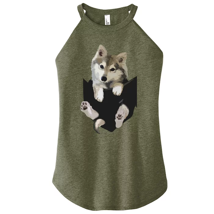 Wolf White Pup In Pocket Wolves Tee Gifts Women’s Perfect Tri Rocker Tank