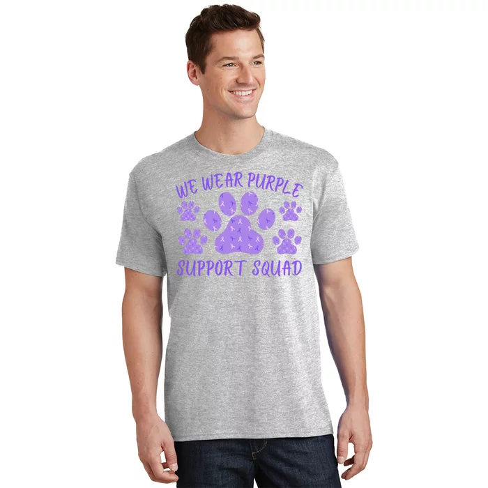 We Wear Purple Domestic Violence Awareness Purple Ribbon Dog Paws Cat Paws T-Shirt