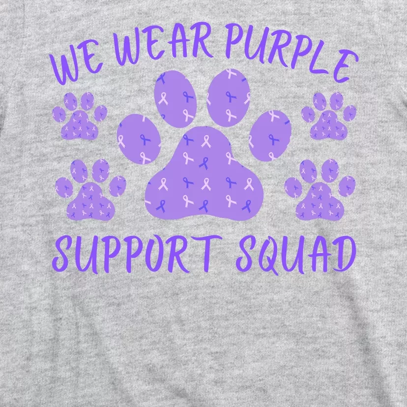 We Wear Purple Domestic Violence Awareness Purple Ribbon Dog Paws Cat Paws T-Shirt