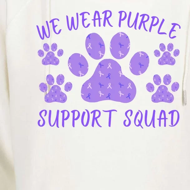 We Wear Purple Domestic Violence Awareness Purple Ribbon Dog Paws Cat Paws Womens Funnel Neck Pullover Hood