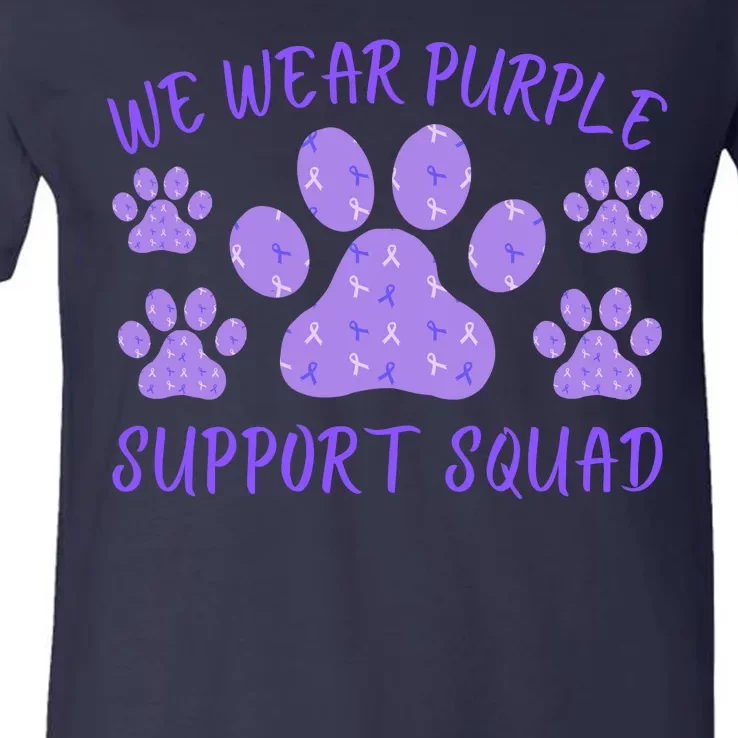 We Wear Purple Domestic Violence Awareness Purple Ribbon Dog Paws Cat Paws V-Neck T-Shirt