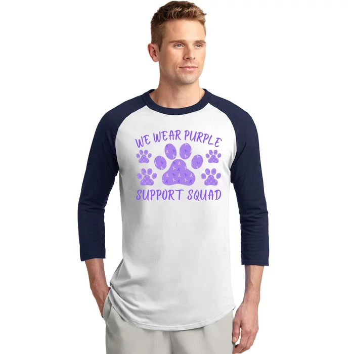 We Wear Purple Domestic Violence Awareness Purple Ribbon Dog Paws Cat Paws Baseball Sleeve Shirt