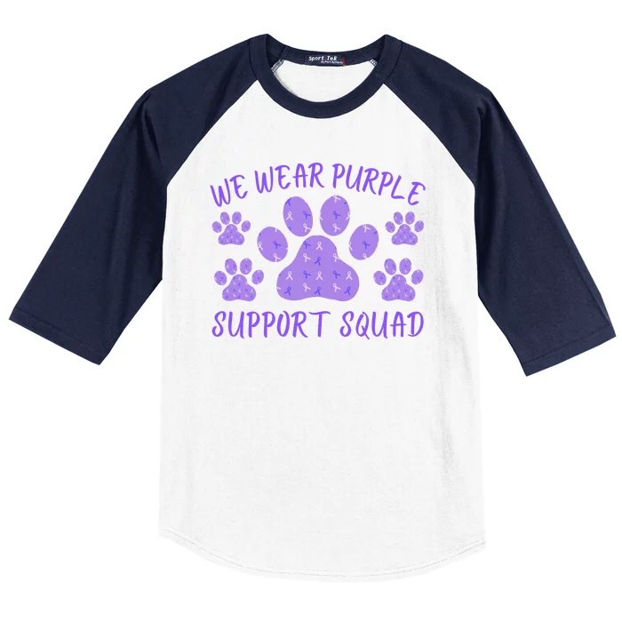 We Wear Purple Domestic Violence Awareness Purple Ribbon Dog Paws Cat Paws Baseball Sleeve Shirt