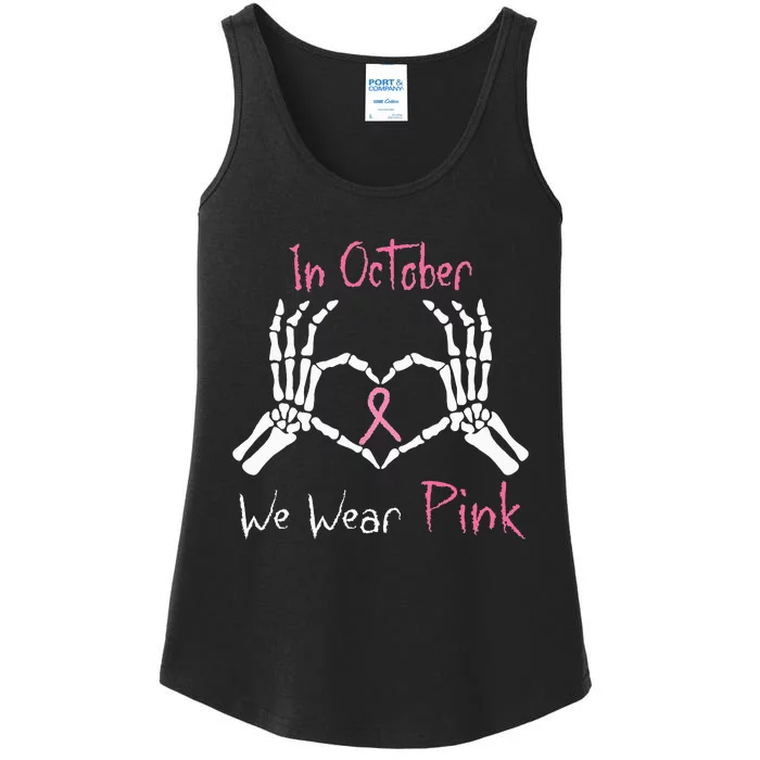 We Wear P.I.N.K Breast Cancer Skeleton Hand Heart Ladies Essential Tank