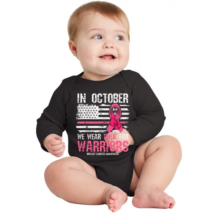 We Wear P.I.N.K For Warriors Breast Cancer Awareness Baby Long Sleeve Bodysuit