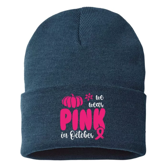 We Wear Pink In October Pumpkin Ribbon Sustainable Knit Beanie