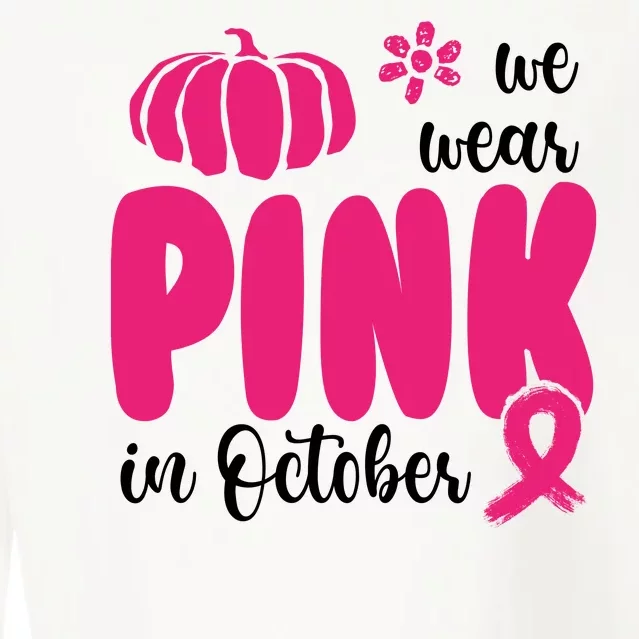 We Wear Pink In October Pumpkin Ribbon Cropped Pullover Crew