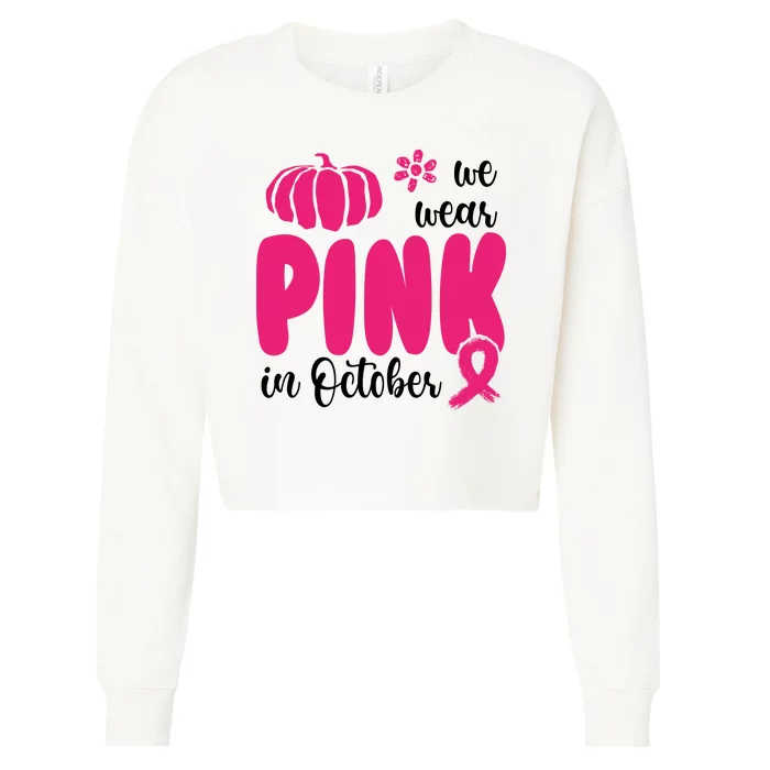 We Wear Pink In October Pumpkin Ribbon Cropped Pullover Crew