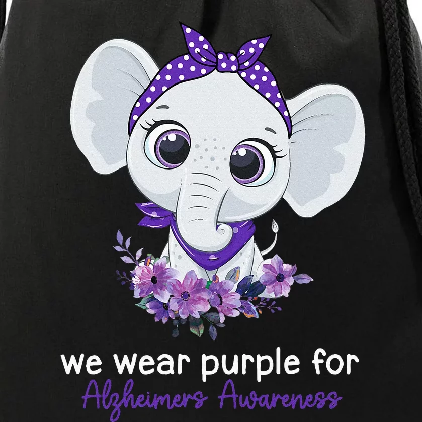 We Wear Purple For Alzheimers Awareness Elephant Flower Drawstring Bag