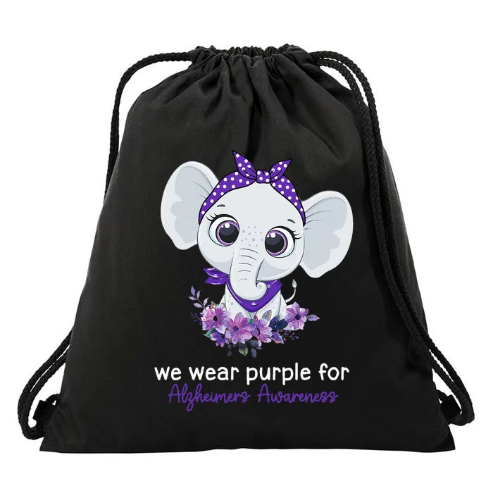 We Wear Purple For Alzheimers Awareness Elephant Flower Drawstring Bag