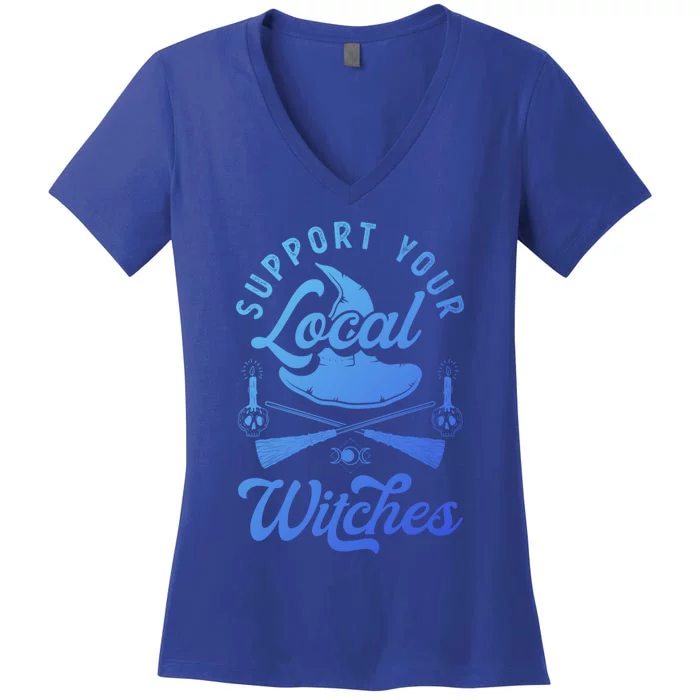 Witchcraft Wicca Pagan Support Your Local Witches Gift Women's V-Neck T-Shirt