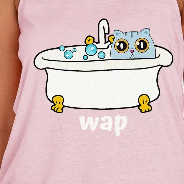 WAP Wet Pussy Cat In Tub Dirty Funny And Cute At Once Women's Knotted Racerback Tank