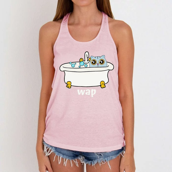 WAP Wet Pussy Cat In Tub Dirty Funny And Cute At Once Women's Knotted Racerback Tank