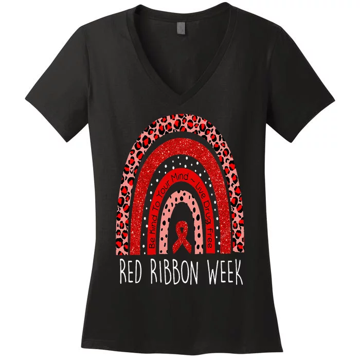 We Wear Red For Red Ribbon Week America Drug Free Women's V-Neck T-Shirt