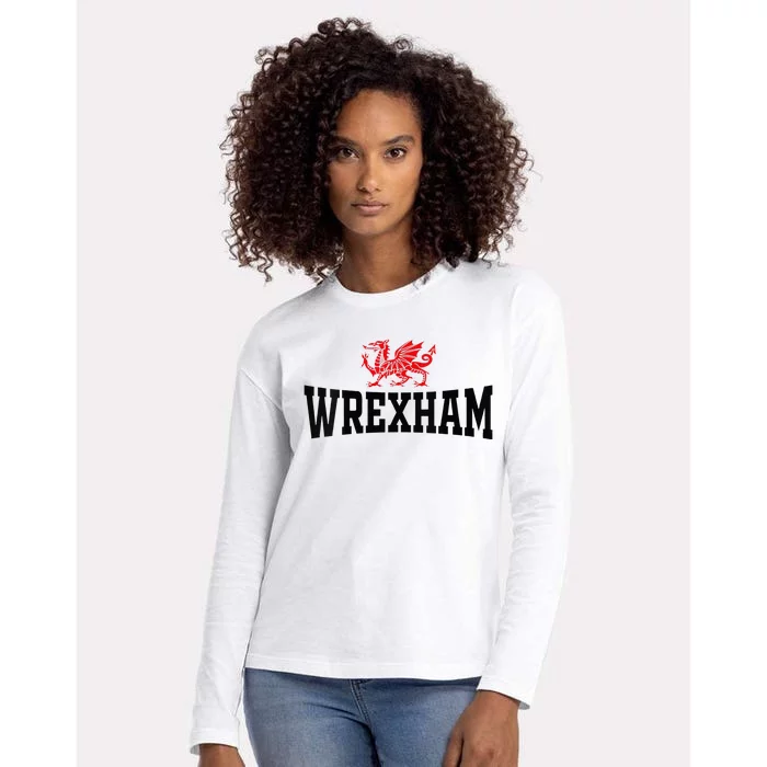 Wrexham Wales Red Dragon Wrecsam Womens Cotton Relaxed Long Sleeve T-Shirt