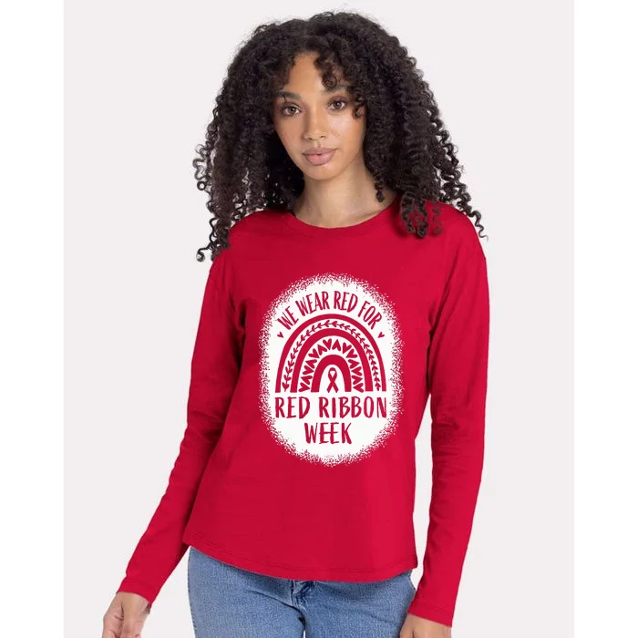 We Wear Red For Red Ribbon Week Awareness Womens Cotton Relaxed Long Sleeve T-Shirt