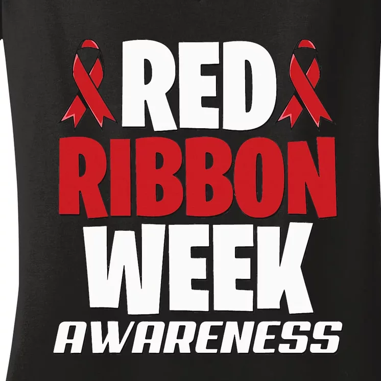 We Wear Red For Red Ribbon Week Awareness Mothers Teachers Women's V-Neck T-Shirt