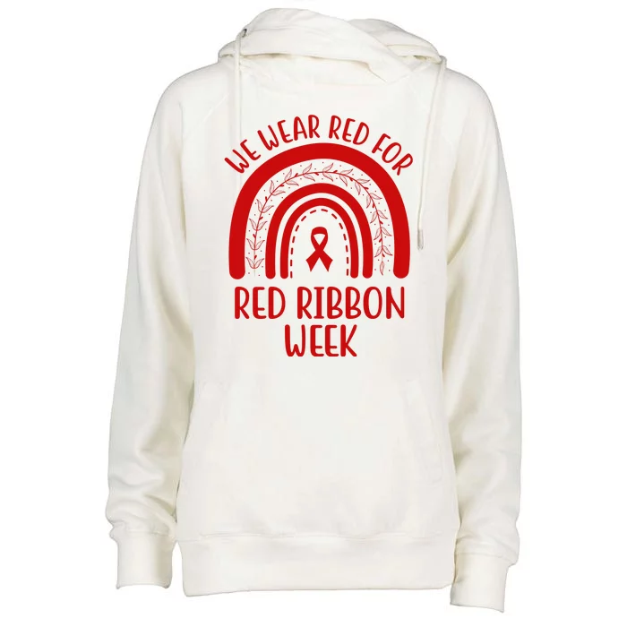 We Wear Red For Red Ribbon Week Rainbow Womens Funnel Neck Pullover Hood