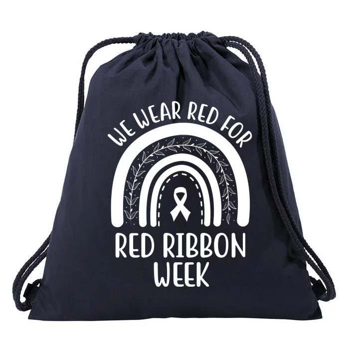 We Wear Red For Red Ribbon Week Rainbow Drawstring Bag