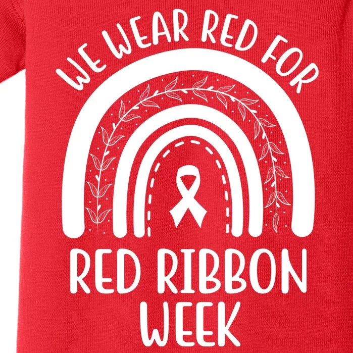 We Wear Red For Red Ribbon Week Rainbow Baby Bodysuit