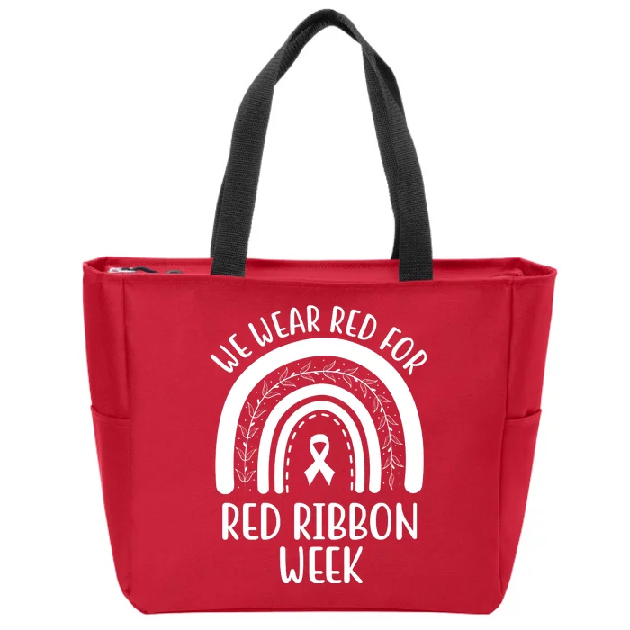 We Wear Red For Red Ribbon Week Rainbow Zip Tote Bag