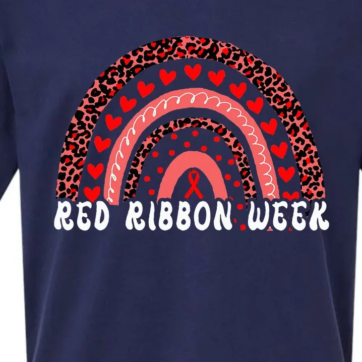 We Wear Red For Red Ribbon Week Awareness Leoopard Rainbow Sueded Cloud Jersey T-Shirt