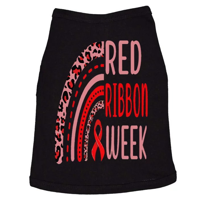 We Wear Red For Red Ribbon Week Awareness rainbow Leopard Doggie Tank