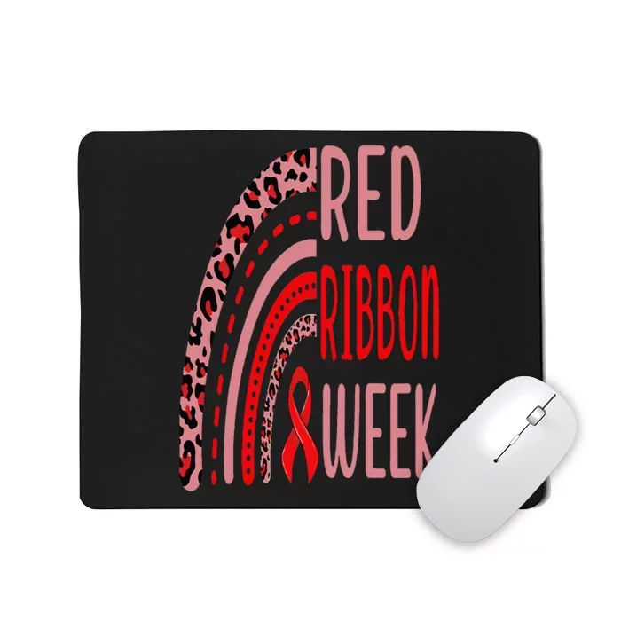 We Wear Red For Red Ribbon Week Awareness rainbow Leopard Mousepad