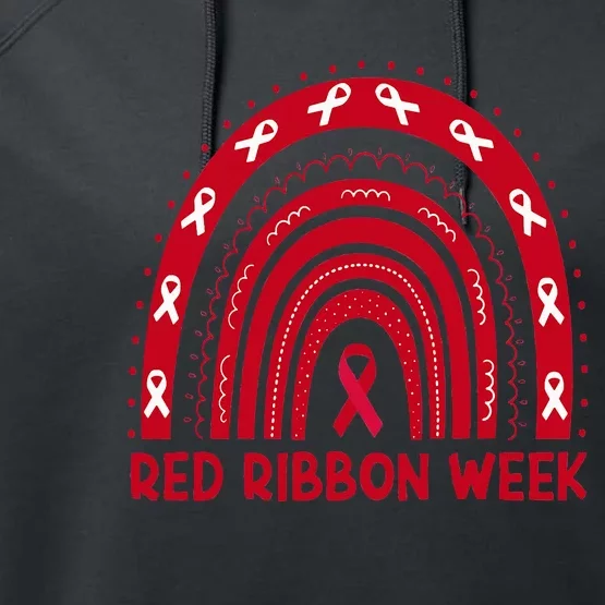 We Wear Red For Red Ribbon Week Awareness Red Rainbow Performance Fleece Hoodie